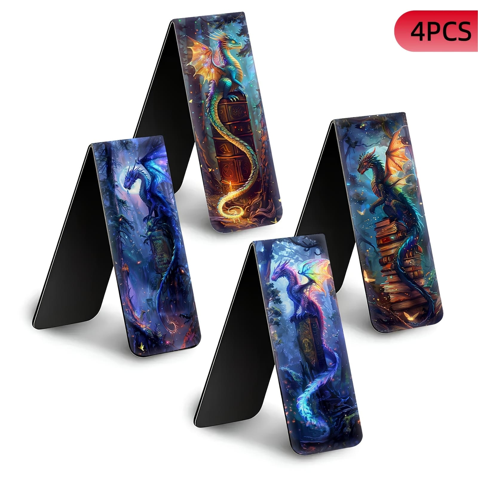 TEMU 4pcs Magnetic Bookmarks | Folded Page Markers | Dragon | Book Clips For Teachers Book Lovers | Great For Journals, Planners, Office Use Reading Accessories Gift Stationery