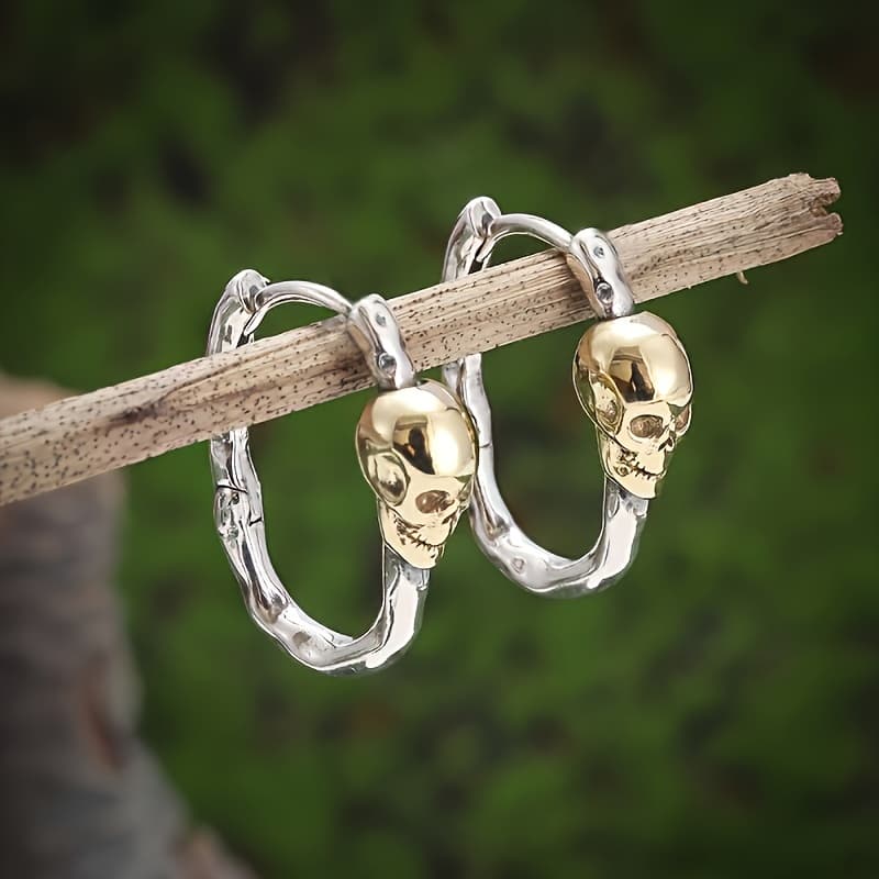 TEMU 1 Pair Men' & Women' Bohemian Golden Gothic Skull Earrings - Bone/earpiece, Wear For Daily Use & Christmas Gifts, Unisex For - Accessory (no Plating) - Edgy Beauty For