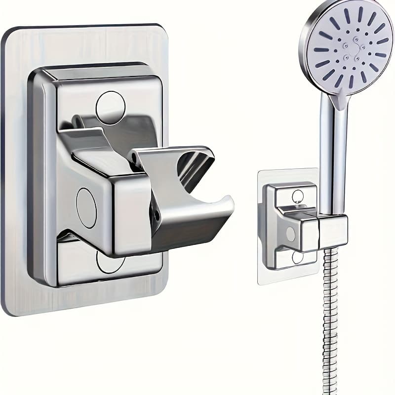 TEMU 1pc Shower Holder- Strong Adhesive, Bathroom Wall-mounted Without Drilling, Adjustable Shower Tray, Bathroom Supplies Hardware Accessory