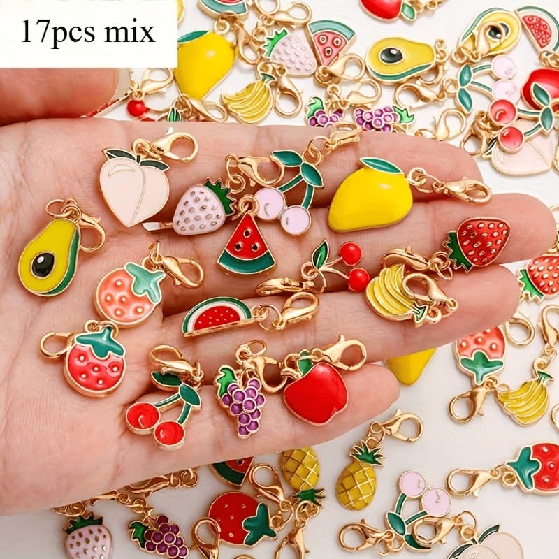 TEMU 17pcs Lobster Clasp Oil Fruit Series Alloy Key Ring Keychain Set Y2k Bag Shoes Small Pendant, Is The For Gifts