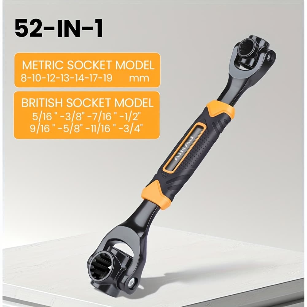 TEMU Airja /52-in-1 Socket Wrench, Flexible Multi Functional With Rubber Handle, 360 Degree Rotating Head, Any Size Standard For Auto Repair And More