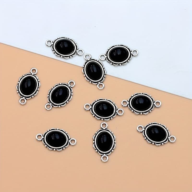 TEMU 10pcs Black Connector Earrings Charm Alloy Black Charms Connector Ancient Silvery Tibetan Silvery Making Bracelet Earrings Necklace Crosses Pendant Handmade Fashion Jewelry