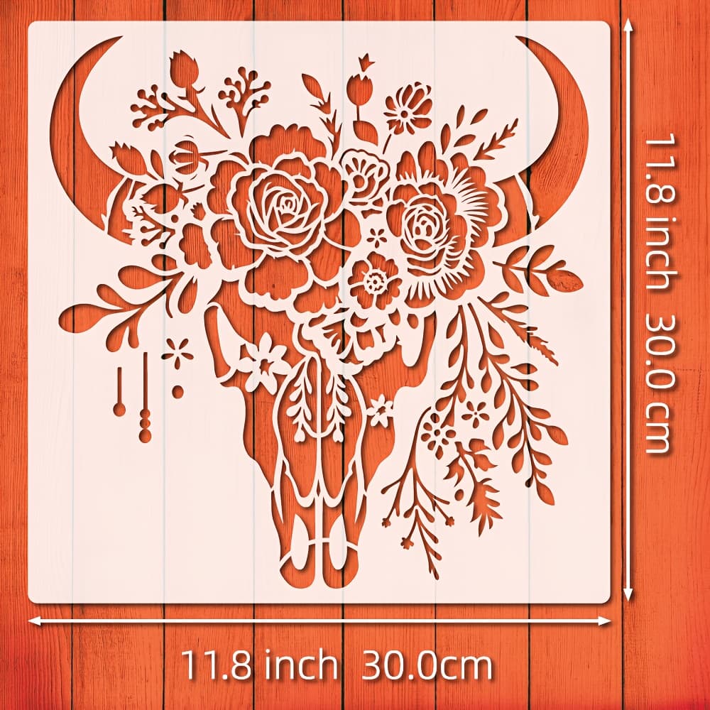 TEMU 1pc Large 11.8-inch Reusable Plastic Floral & Leaf Stencil With Color - Buffalo Flower Painting Template Suitable For Walls, Wood Signs, Canvas, Fabric, Tile - Diy Art Projects, - For Home Decor