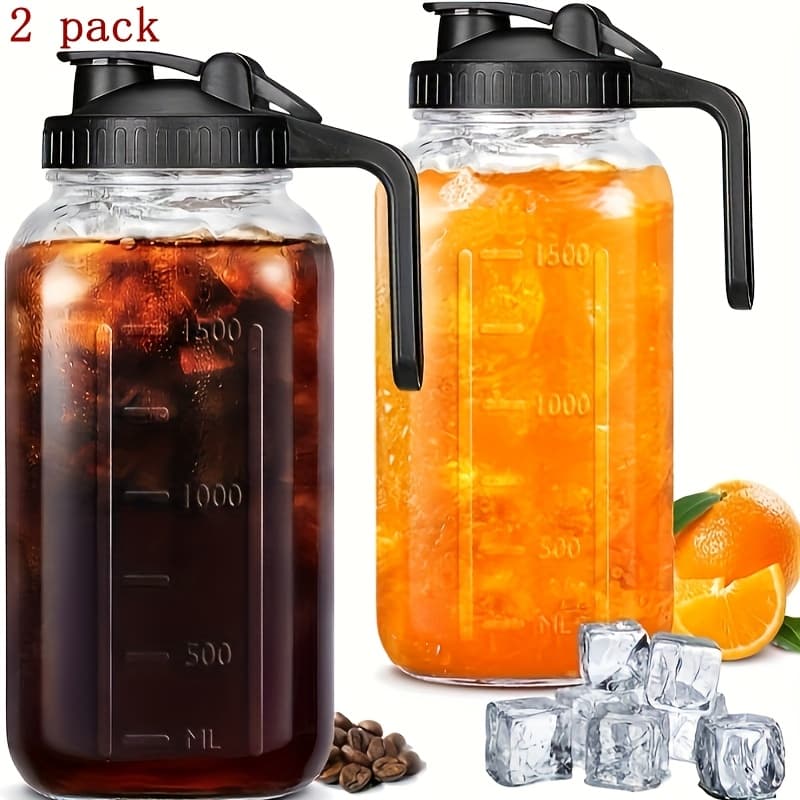 TEMU Grinkwell With Handle And Lid, 2/3 Pack, Bpa-free High Borosilicate Glass, Sports & Outdoor Beverage Carafe, Leak-proof, For Ramadan, Christmas, New Year