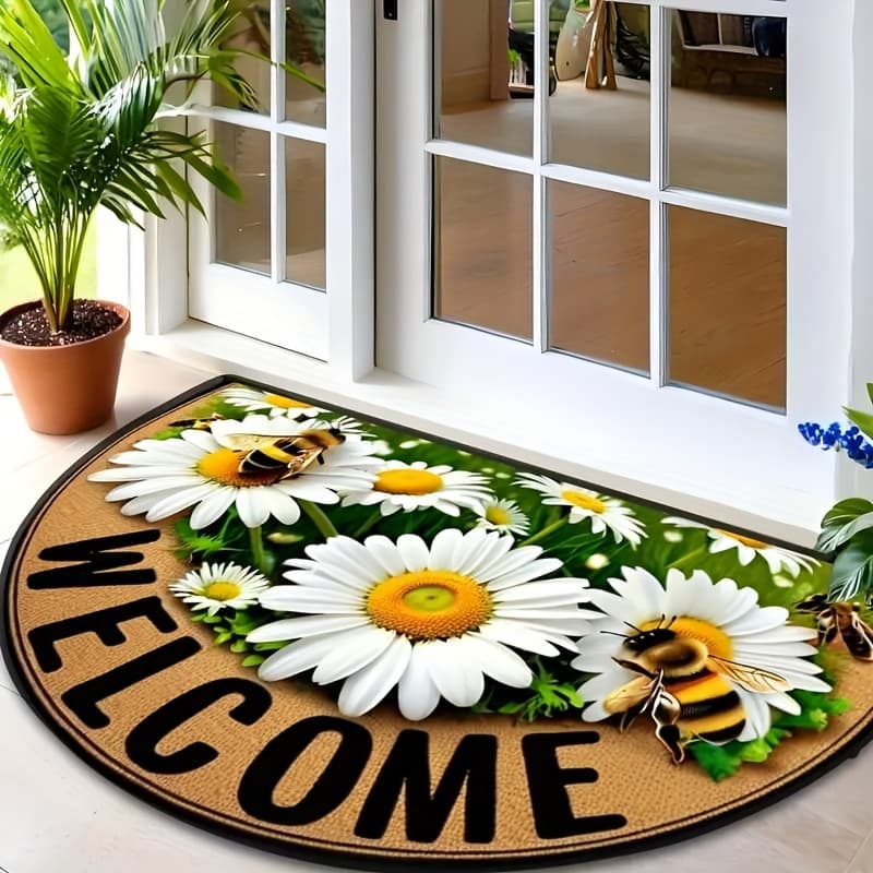 TEMU 1pc Outdoor Floral Welcome Mat, Suitable For Entryway, Bedroom, Kitchen, And Bathroom Multi-use Decorative Floor Mat