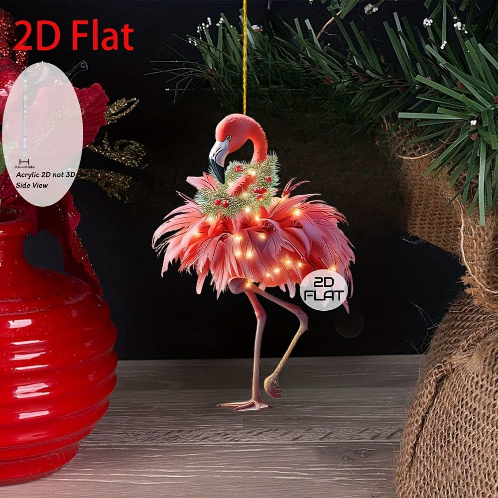 TEMU 2d Flat - Flat 2d Christmas Tree Decorations Featuring Flamingos, With Golden String For Hanging, Perfect For Home Holiday Parties, As Tree Toppers Or Pendants