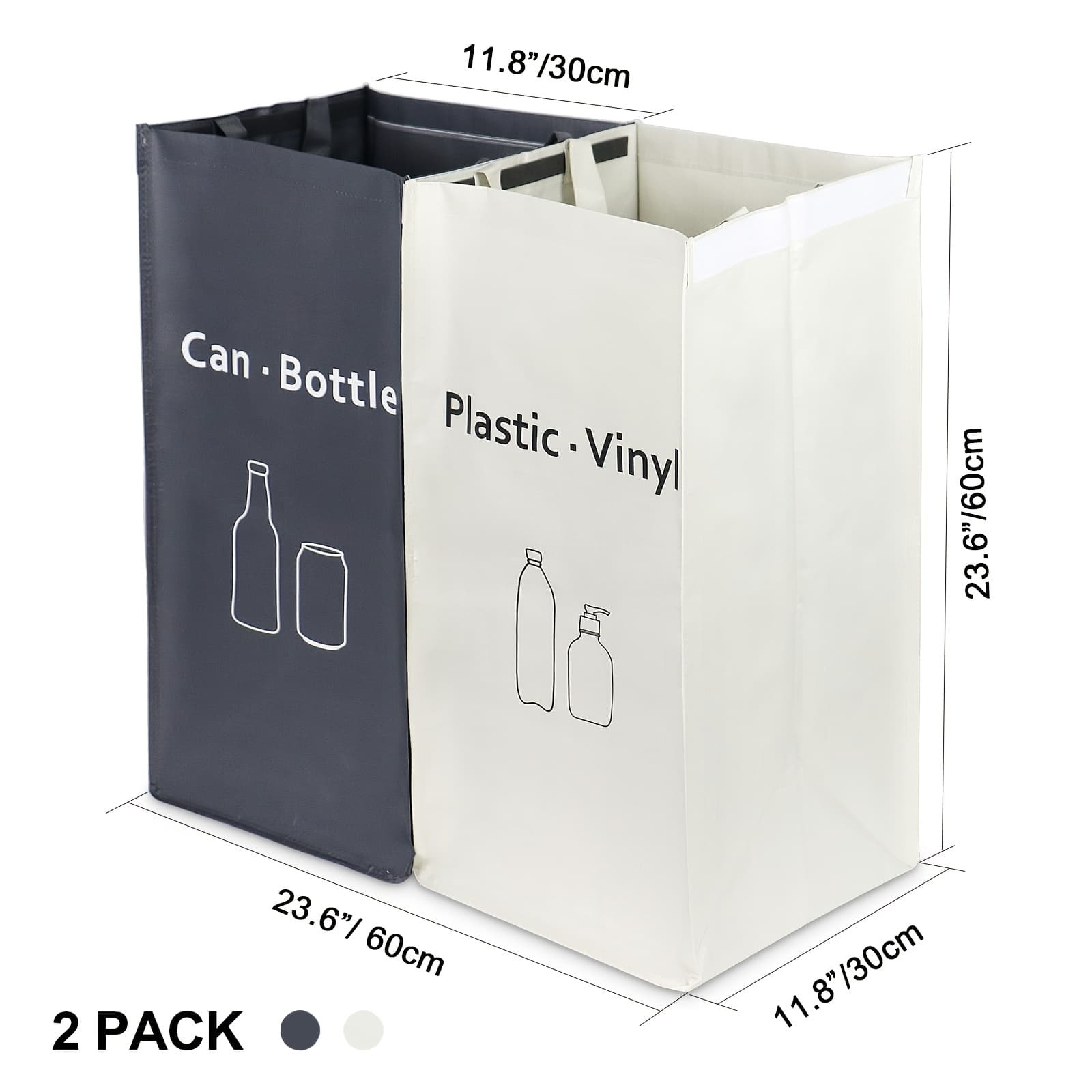 TEMU Pack, White, Gray Recycling Bags With Handles Sorting Trash Bags 2 Pack 28 Gallon Kitchen, Home, Office Heavy Duty Waterproof Woven Trash Bags, Reusable, Easy To Clean, Boomerang Bags