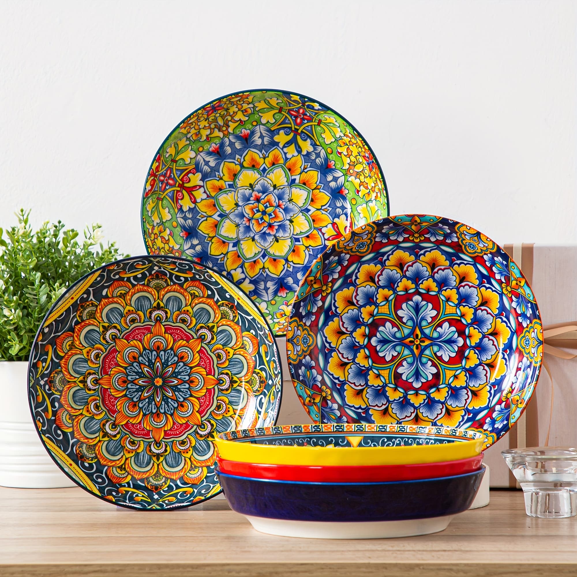 TEMU 6pcs Bohemian Style Porcelain 950ml Large Salad Bowls For Serving Soup Bowls Bowl Set Soup Bowl Set Of 6