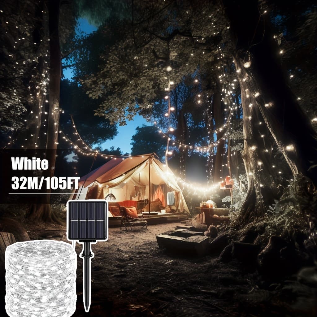 TEMU -300 -changing Outdoor String Lights With Compatible ( Not Included) - Ip65, 8 Light , 105ft/32m Metal Led Lights Suitable For Garden, Yard, Pathway, Fence, Tree, Wedding & Party Decorations