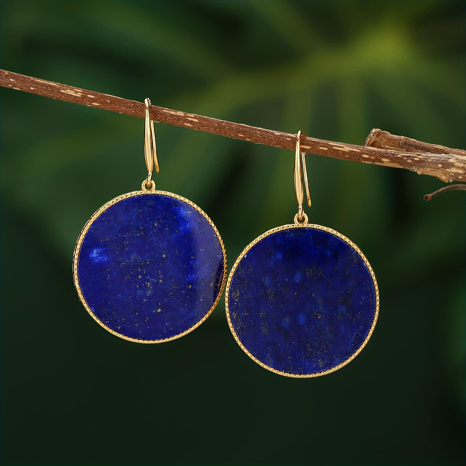 TEMU Bohemian Style Large Natural Lapis Earrings, Vintage Round Dangle Earrings, Ethnic Fashion Jewelry For Women, Perfect For Parties, Evenings, Birthdays, Anniversaries