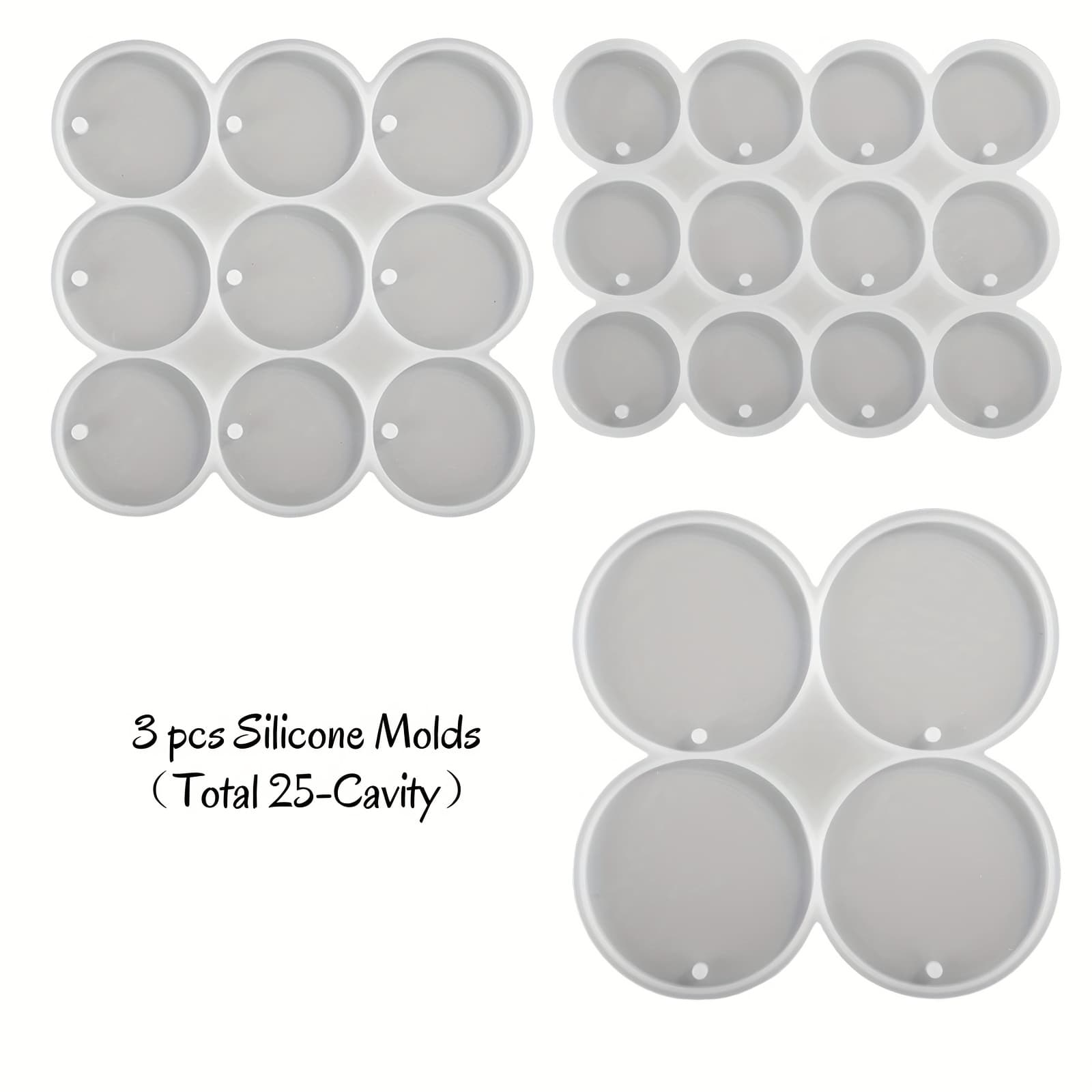 TEMU 3pcs 25-cavity Round Hole Pendant Silicone Mold For Epoxy Resin Casting, Plaster Tags & Craft Projects – Silicone Molds For Jewelry Making, Keychains, And Accessories