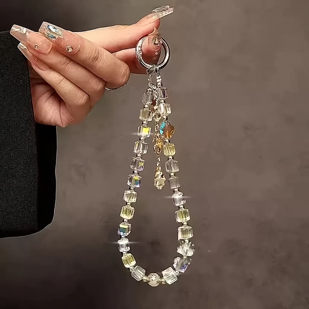 TEMU Luxury High-end Crystal Bead Bracelet With Short Strap And Clip For Phone Case, Keychain, And Bag Charm - Birthday Gift | Christmas Gift