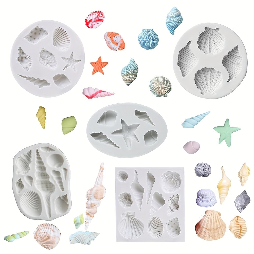 TEMU 5pcs Shell Mold - -grade Silicone Non-toxic Cake Decorating Molds, Conch Shell Shells For Fondant, , Diy Crafts, Seashell Molds For Cakes, Soap, Wax (compatible With Gum Paste)