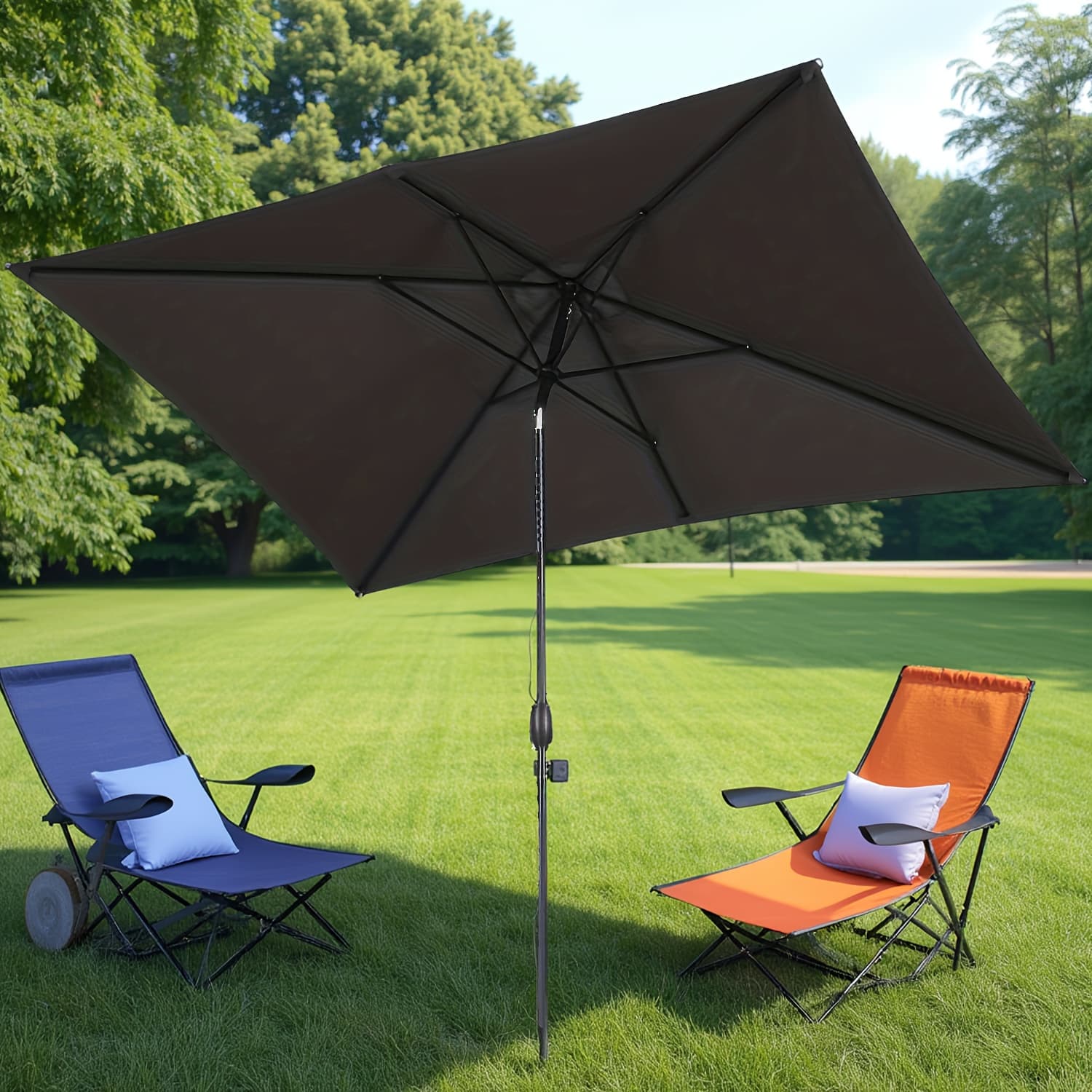 TEMU Outdoor 6.5 X 10ft Rectangular Patio Umbrella Aluminum Pole, Outdoor Table Market Umbrella With Crank, 6 Steel Ribs, Polyester Canopy