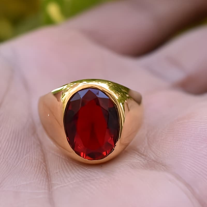 TEMU 1pc Elegant Red Cubic Synthetic Zirconia Ring, Wide Band Ring, Engagement Ring, Wedding Ring, Valentine's Day Jewelry Accessory