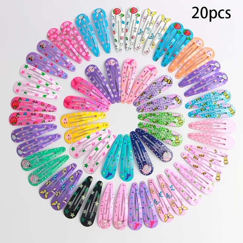 TEMU 20/50pcs Random Assortment, Printed Bb Clips, Fashionable Bang Clips, Cute Hair Clips, Headwear, Teardrop Hair Clips, Side Clips