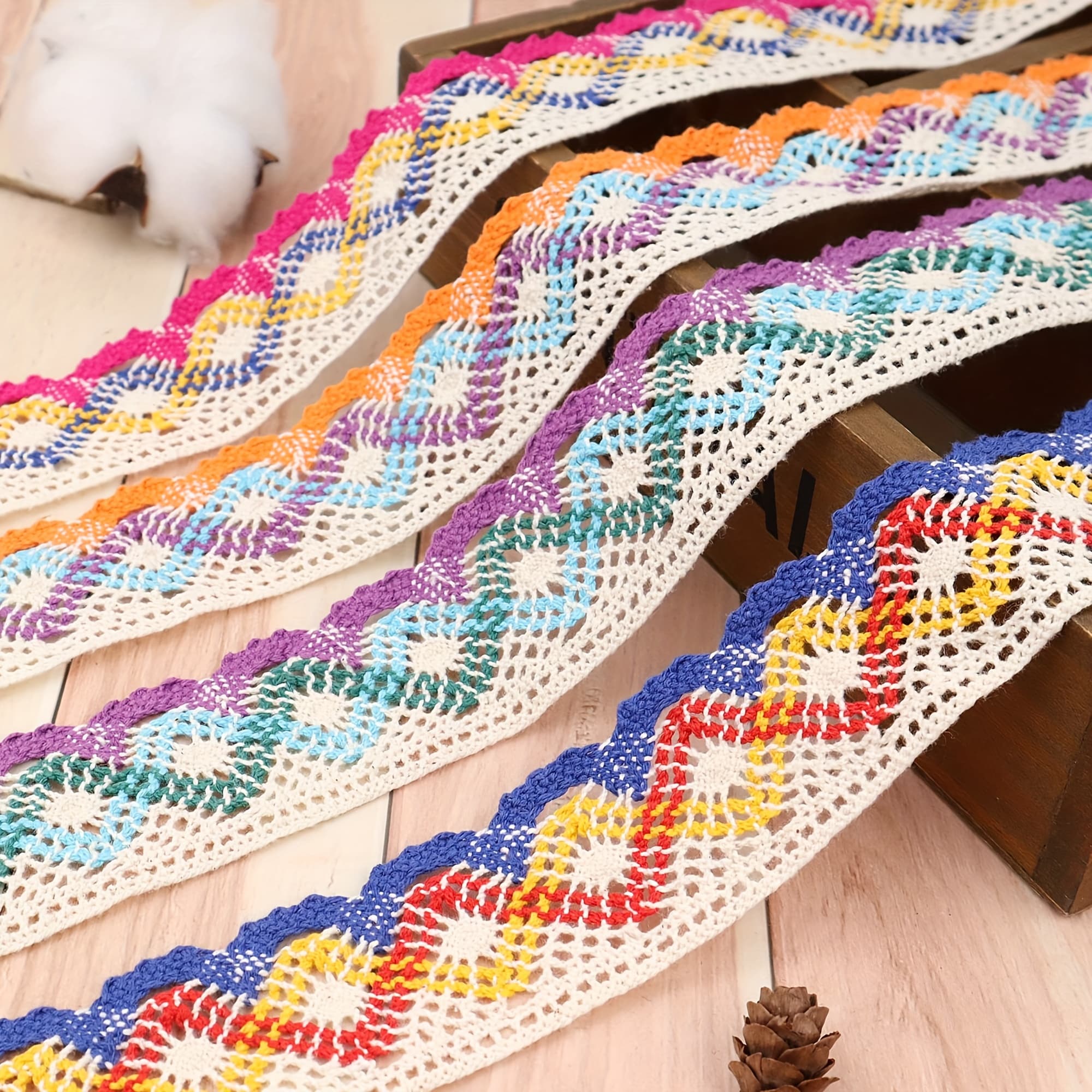 TEMU -4 Color Crochet Lace Ribbon Scalloped Edge Lace Trim For Crafts Sewing Gift Wrapping