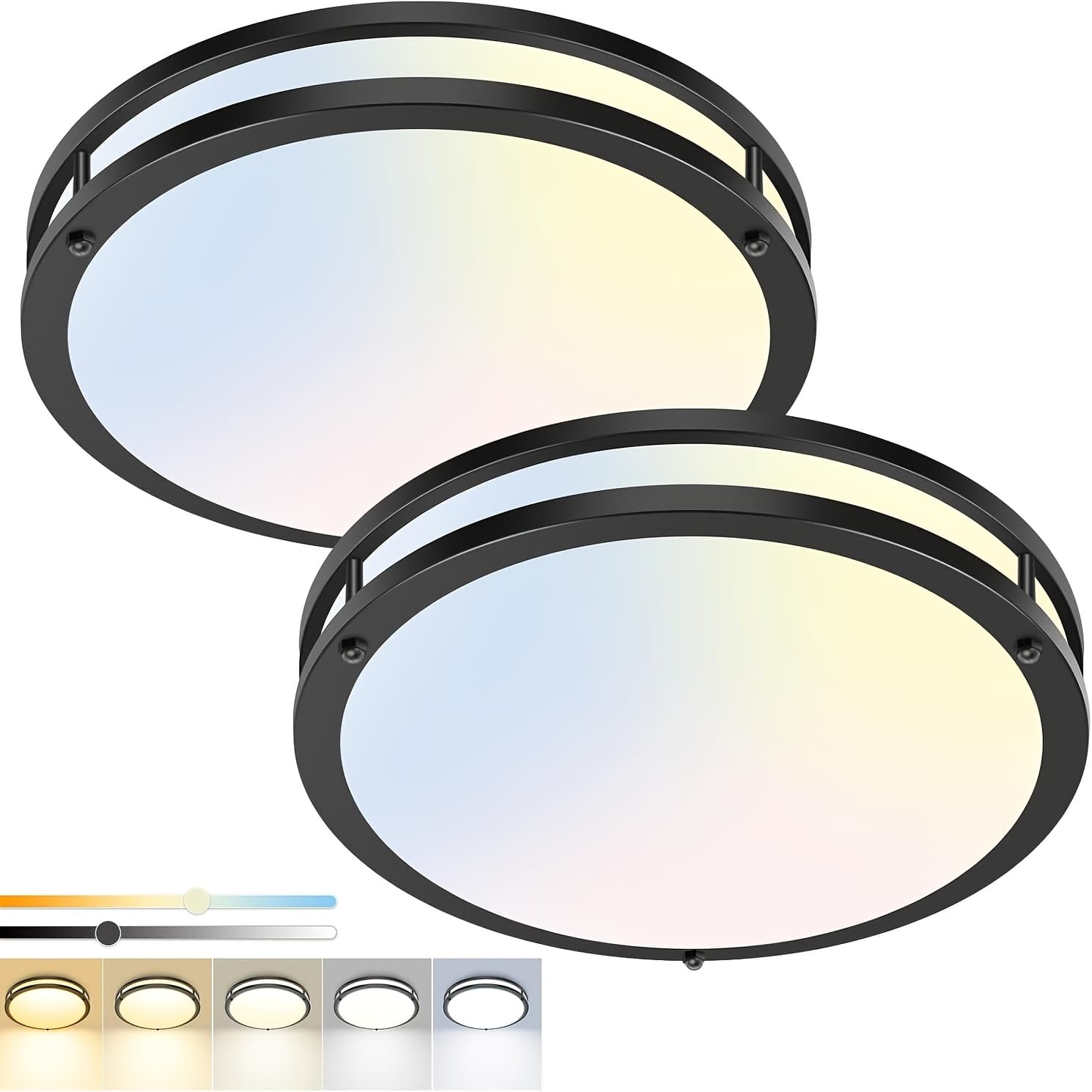 TEMU 2 Pack Flush Mount Ceiling Light Fixture, Dimmable & Ceiling Light Black, 13inch 36w 2700k-6500k Adjustable Ceiling Lamps For Bathroom Bedroom Hallway
