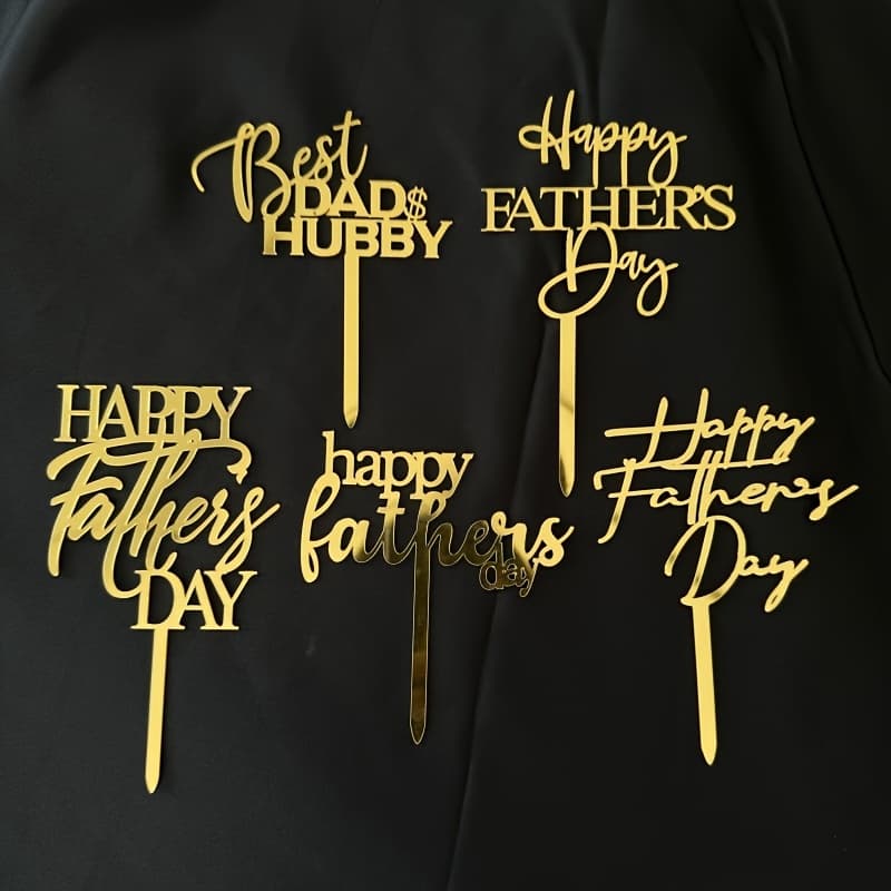 TEMU 5pcs Father's Day Acrylic Cake Topper Set, Dad's Birthday Acrylic Cake Insert, Dad Cake Topper