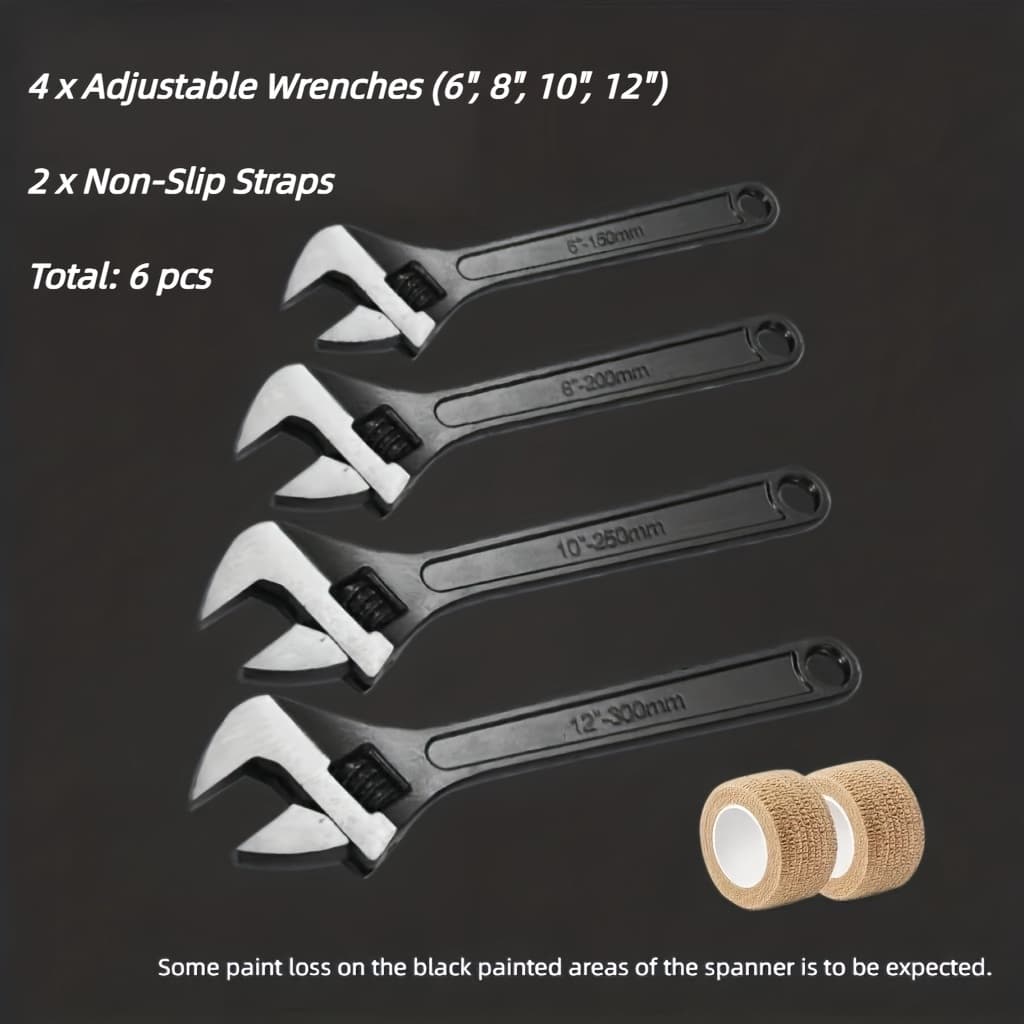 TEMU 2pcs/6pcs Heavy-duty Adjustable Wrench Set – Wide-jaw Chrome Vanadium Steel Wrenches With Non-slip Grip Tape, Professional Tool For Plumbing, Auto Repair, And