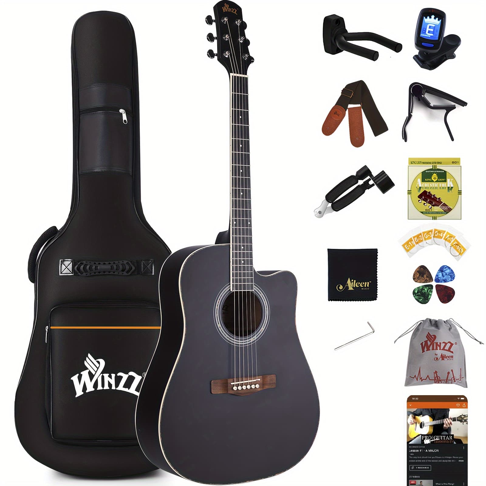TEMU Winzz Tg-a4 41-inch Acoustic Guitar Set For Beginners And Teens - Starter Kit, Glossy End