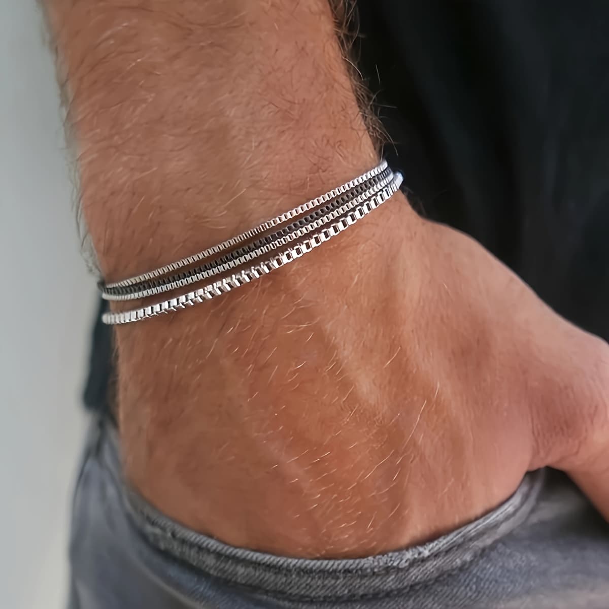 TEMU 4pcs Retro Fashion Minimalist Stainless Steel Men' Bracelet, Personalized Layered Hand Jewelry, Unisex Style, Wearable, Ideal Gift For Halloween, Christmas, New Year, Son, Father, Boyfriend