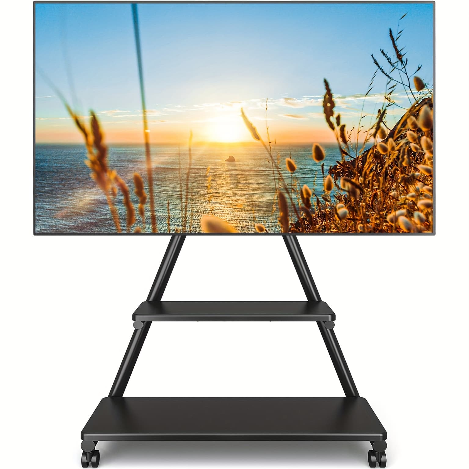TEMU Rfiver Upgraded Rolling Tv Stand For 43-80 Inch Tvs Up To 150lbs, ±12° Tilt & ±25° Swivel Adjustment Mobile Tv Stand With Silent Wheel, Outdoor Tv Stand With Dual Storage Shelf For Living Room