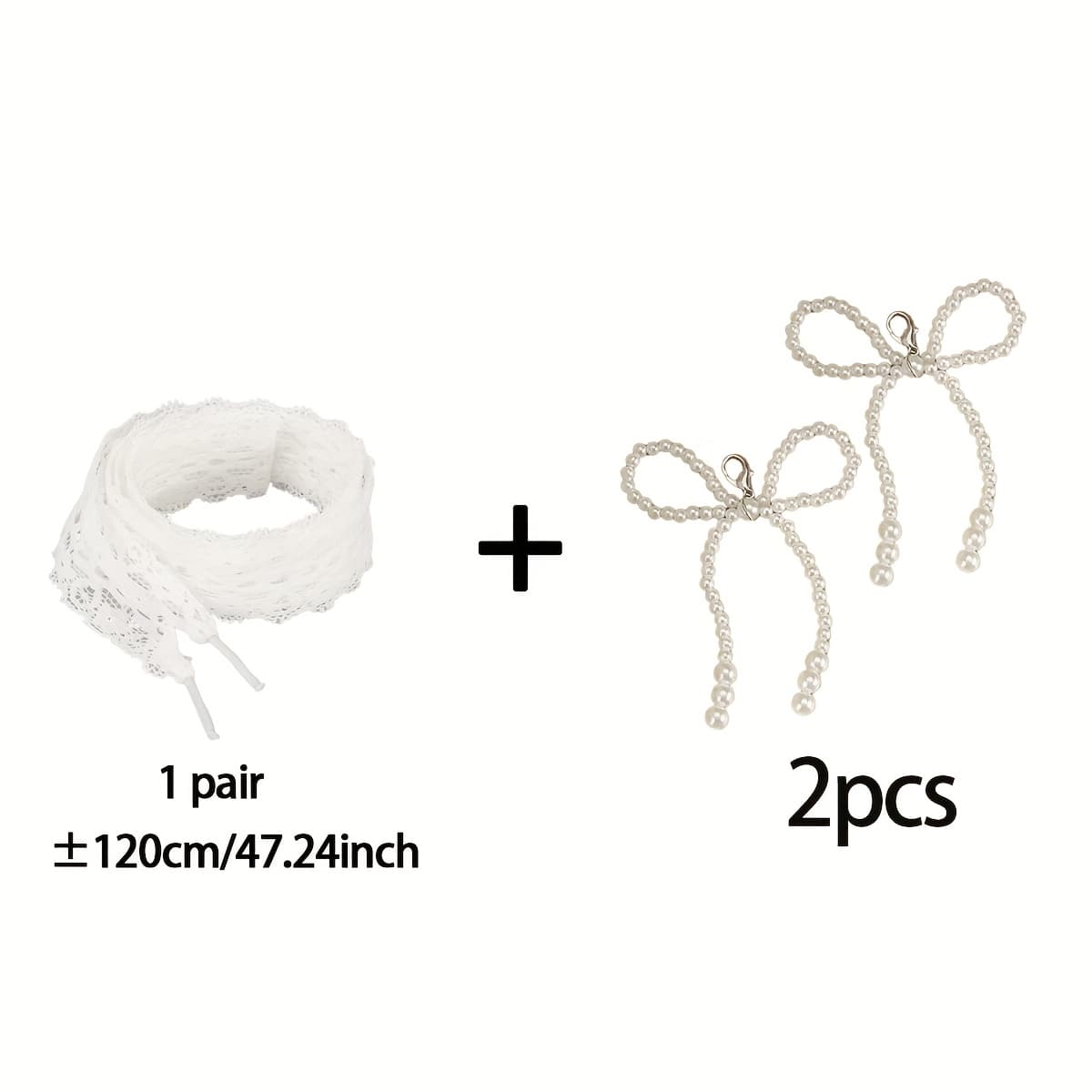 TEMU A Pair Of Lace-style Laces With 2 Pearl Knots - Lightweight, Hollow, Woven Design, Suitable For Casual Sneakers, Casual Shoes | Vintage Style | Woven Construction, Without Battery