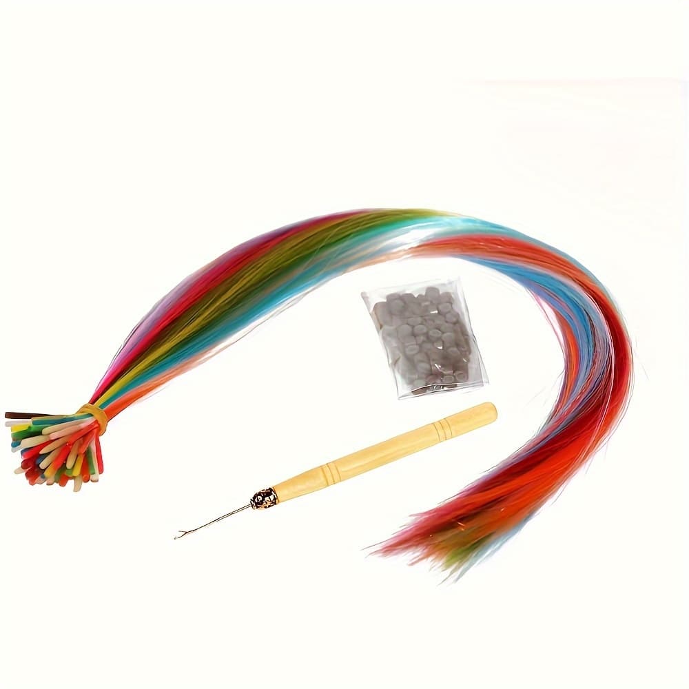 TEMU 50 Strands/pack Vibrant Stick Hair Extensions - Straight Hair, High Temperature Fiber, Random Ten Colors, Unscented, Relaxed-textured Hair For Women, Perfect For Music Festival And Daily Use