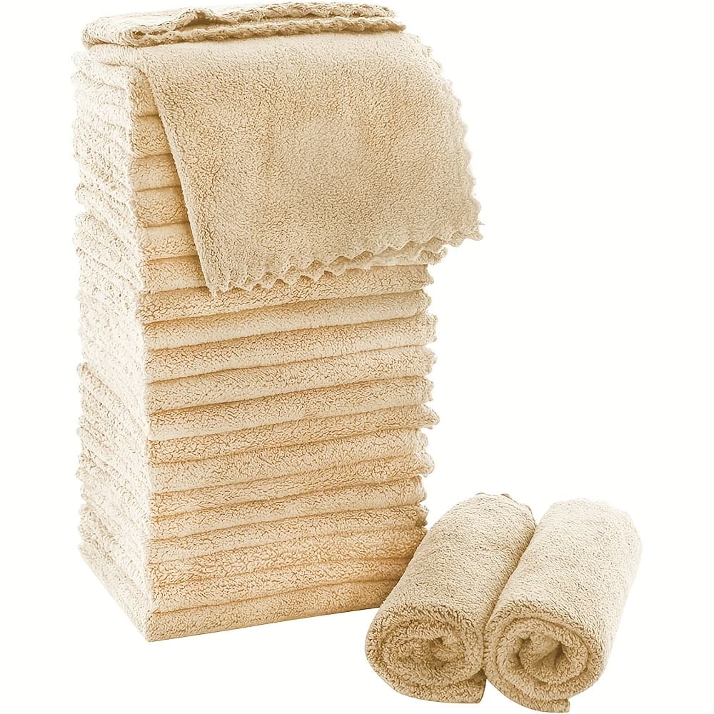 TEMU 24pcs Ultra Washcloths, Absorbent Coral Velvet Bathroom Wash Clothes, Small Towels, Makeup Remover & Facial Cleansing, Dishwashing, Table Wiping, Kitchen Cleaning - Quick Drying, 12 X 12 Inches