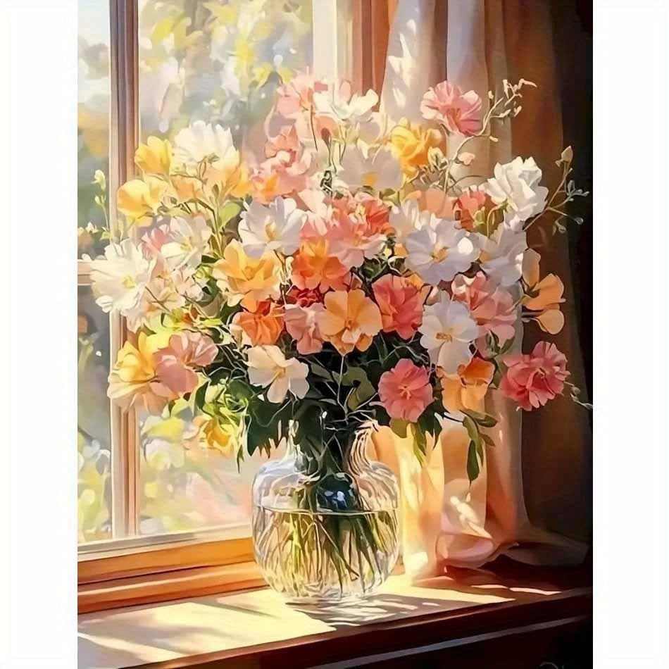 TEMU Professional Art Use, Paint By Numbers Kit For Adults Beginner, Diy Gift Canvas Painting Kits,a Beautiful Bottle Of Flowers Oil Painting Kit, Diy Paint Adult Crafts For Gift Home Wall 16x20inch