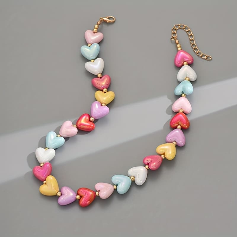 TEMU Easy Cute Resin Candy-colored Heart Necklace Women's (heart Color Random)