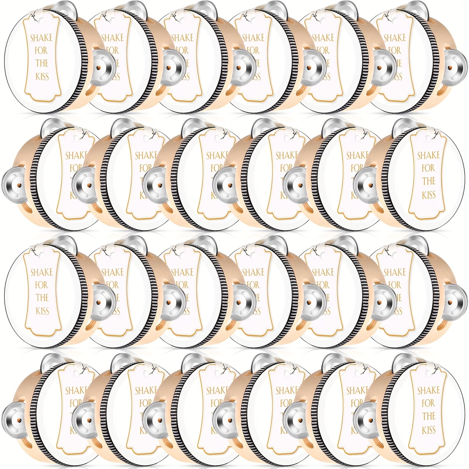 TEMU 24 Set 4 Inch For Adults Wooden Hand Held Drum With Metal , Gift Tags, White I Love You Printed Ribbon Percussion Gift Musical Instrument For Church Wedding Party Favor