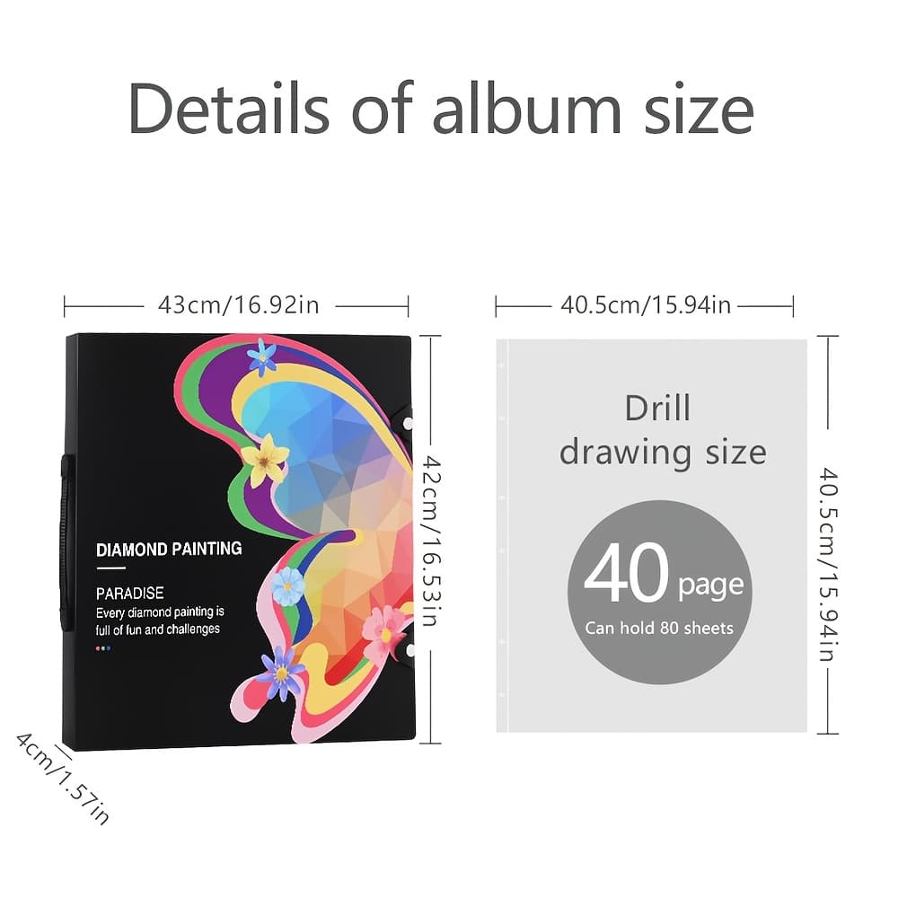 TEMU 1pc Storage Book For Portfolio Folder For Diamond Painting Accessories With 40 Pocket Slevees Protectors (40.5 X 40.5cm/15.75x15.75inches)