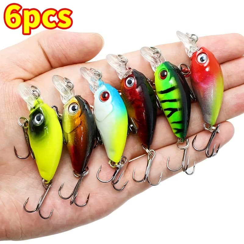 TEMU 6pcs Crankbait Fishing Lures - Realistic Artificial Hard Bait With Lifelike Action, To Catch And Trout, Versatile For Freshwater And Saltwater - Complete Set For And