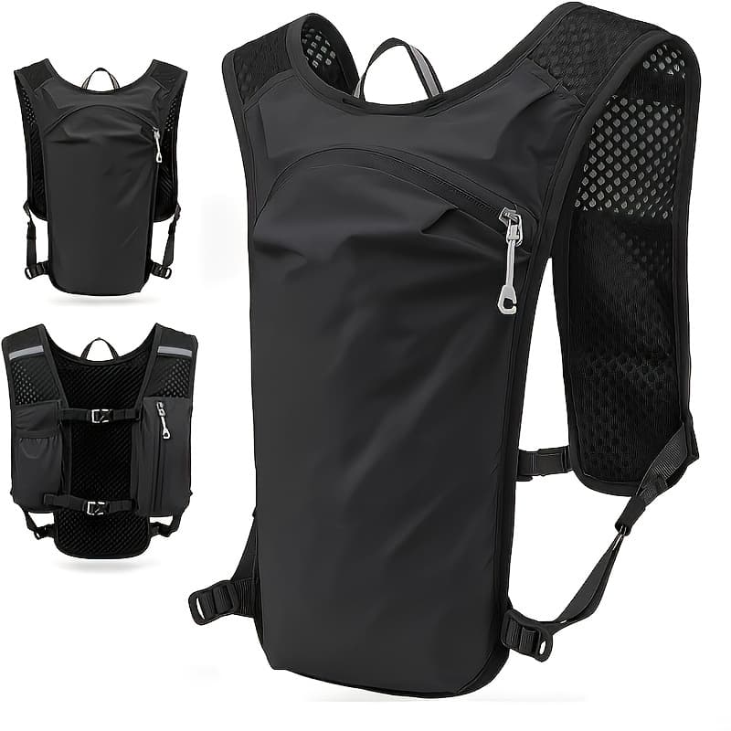 TEMU Unisex Breathable Mesh Backpack For Cycling, Running, Hiking & Marathon - Lightweight With Adjustable Straps, Grey, Sports Accessory, Secure Zipper Closure