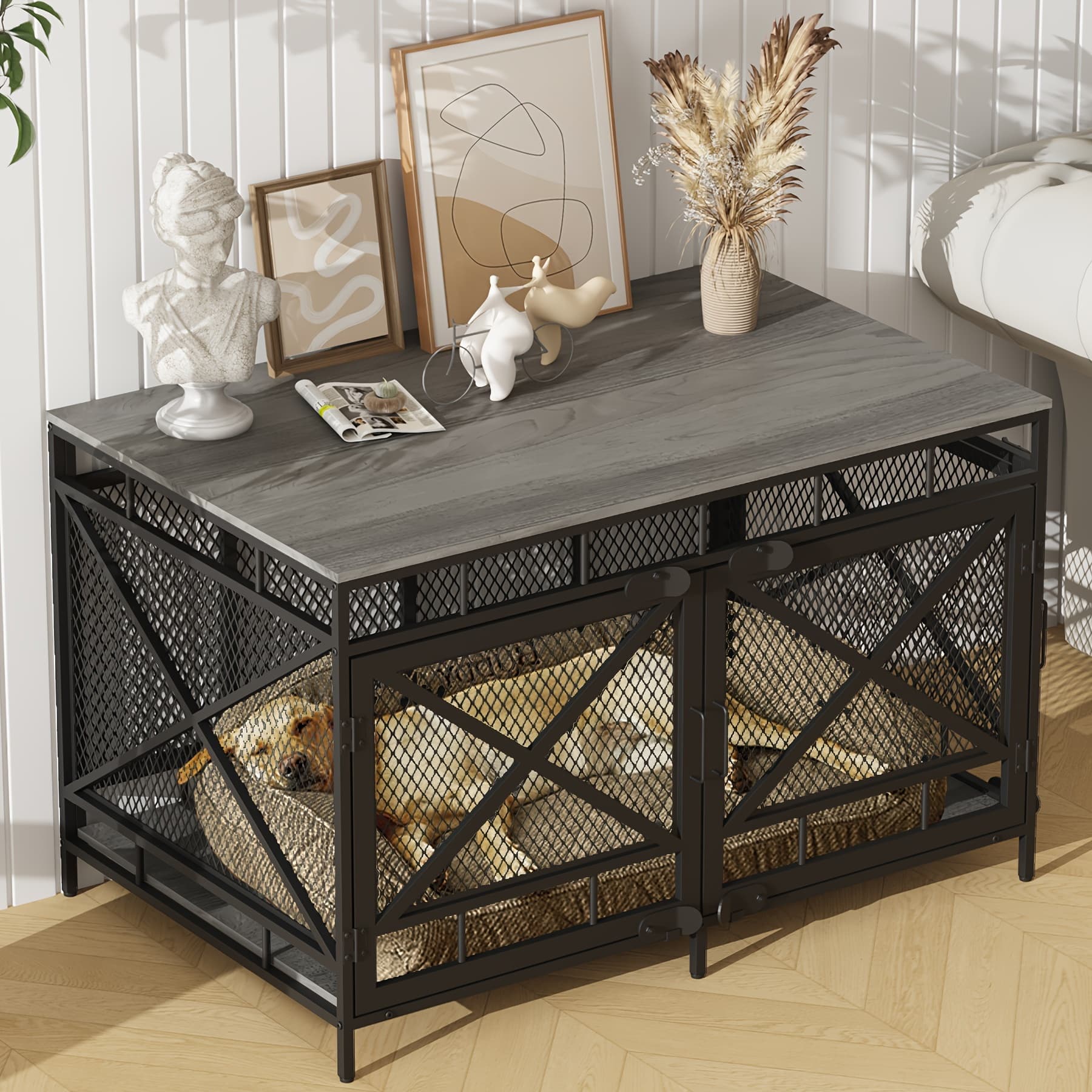 TEMU Dog Crate Furniture, Dog Kennel For Small Medium Large Breed, Heavy Duty 43" Large Corner Dog Crate, Indoor Pet Cage With ()