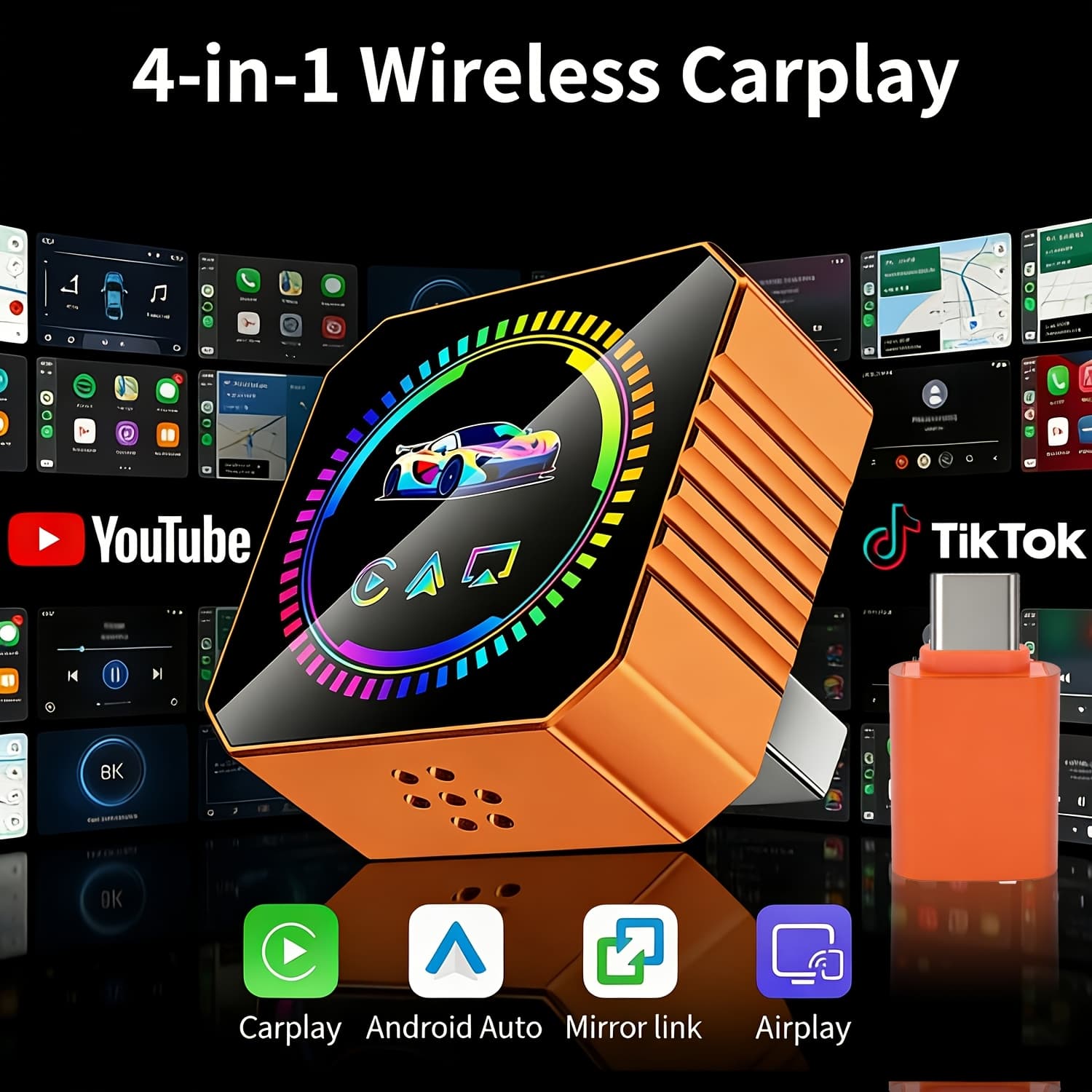 TEMU 2026 Upgraded Adapter For Ios & - Mini Usb/type-c Dongle, Bt 5.0, Supports Carplay, & Screen Mirroring, Converts Wired Carplay To Wireless