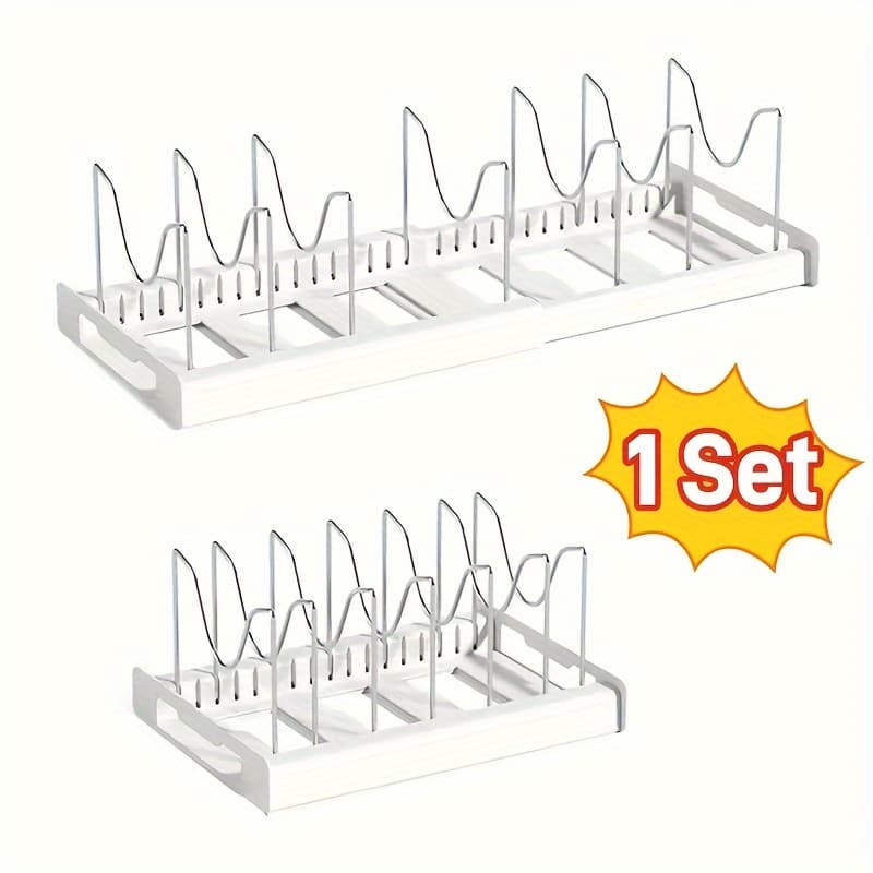 TEMU Pots And Pans Organizer, Adjustable Bakeware Organizer Pot Lid Holder Rack, Expandable Kitchen Organizer Rack Holder With Dividers - Under Cabinet Storage For Pots, Pans, Lids, Bakeware (white)