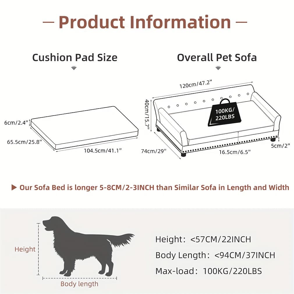 TEMU Luxury Large Dog Sofa Bed Microfiber Synthetic Leather Upholstered Pet For Medium To Large Dogs