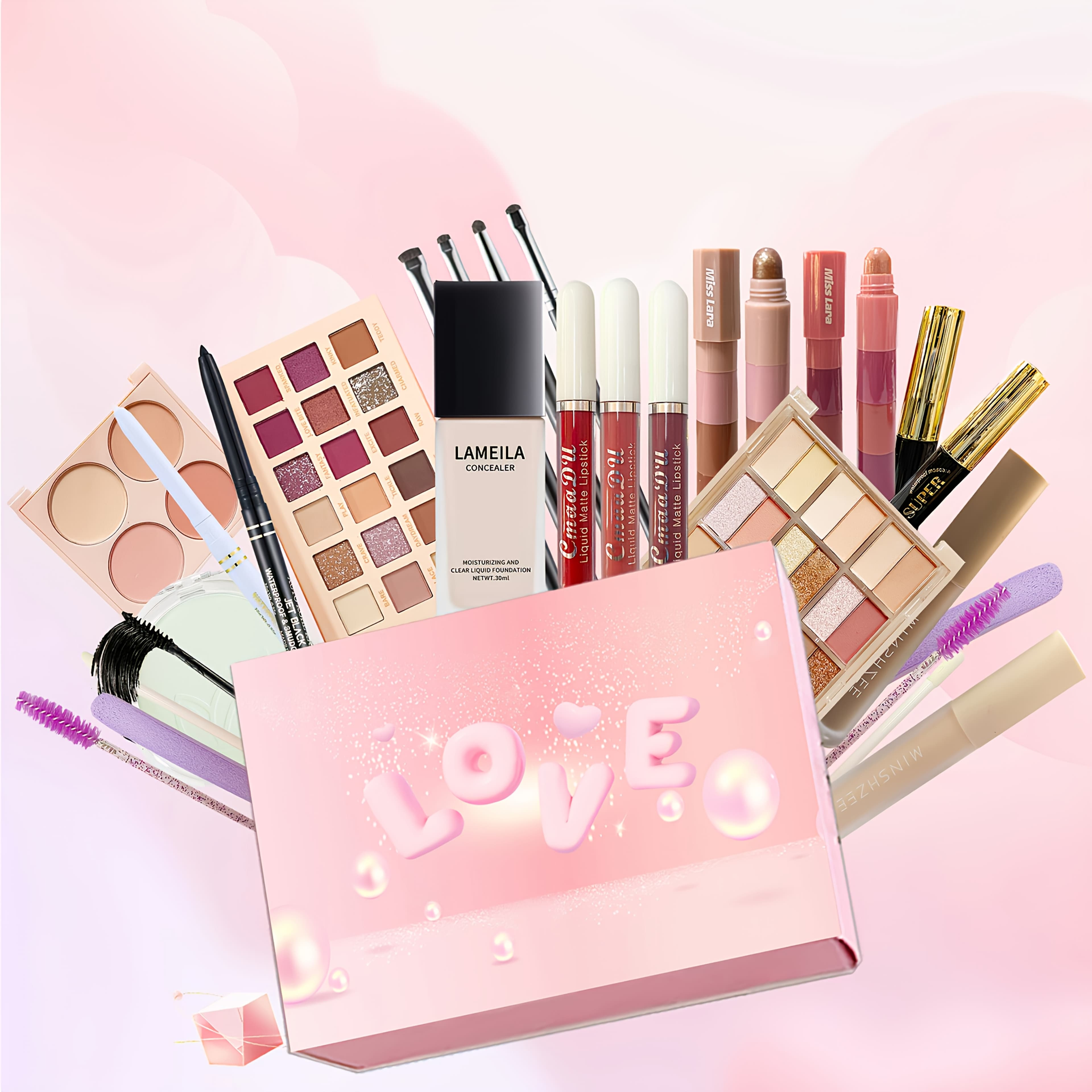 TEMU 30pcs Makeup Gift Set, Eyeshadow, Colored Eyeliner, Eyebrow Pencil, Powder Blusher, Eyeliner Pen, Complete Makeup Set With Foundation, Perfect Makeup Gift Set