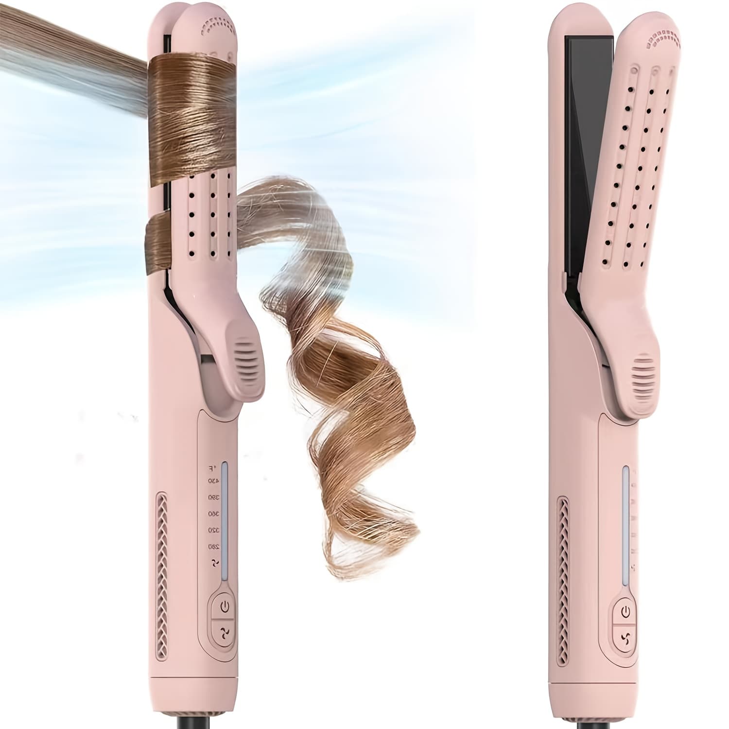 TEMU 2-in-1 Airflow Curling Iron For Lasting Curls - 360° Airflow Styler Ceramic Flat Iron Hair Straightener And Curler, Anti-scald Curling Wand, 360° Cool Air, 5 Adjustable For Long Short Hair