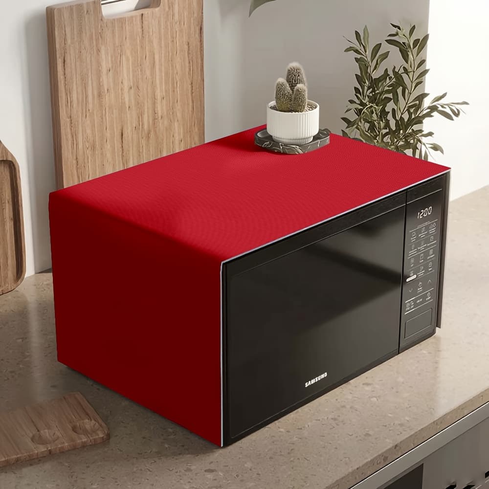 TEMU 1pc Dark Microwave Dust Cover, &red Solid Color , - Polyester Fiber 13 "* 36", With Side Storage Bag | Kitchen Decoration | Decorative Appliance Cover, Easy To Access And Clean