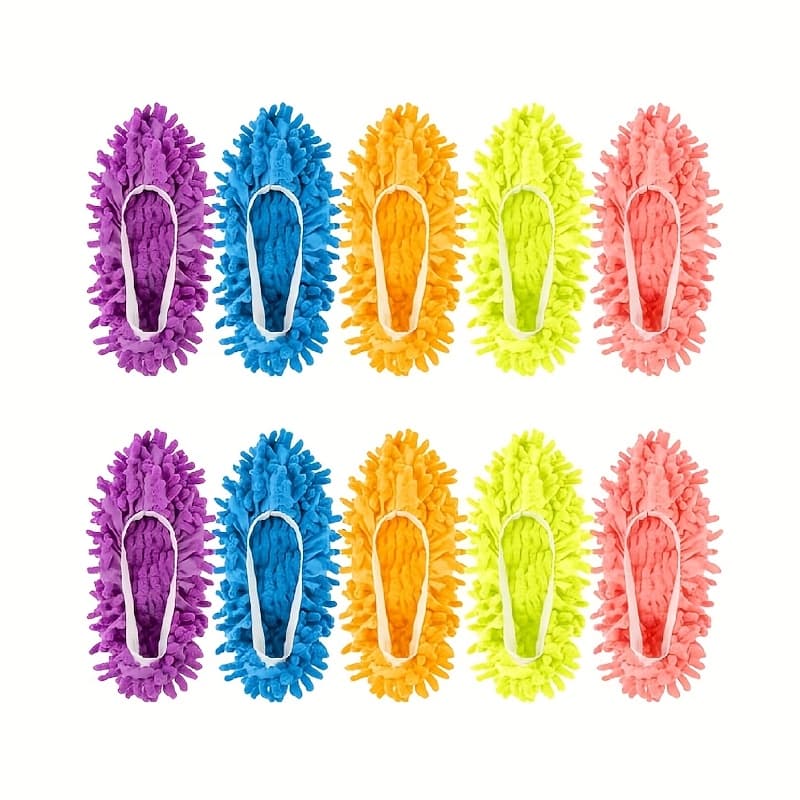 TEMU Mop Slippers Shoes 5 Pairs (10pcs) Microfiber Cleaning House Mop Slippers Floor Cleaning Tools Shoe Cover Soft Washable Reusable Microfiber Foot Socks Floor Cleaning Tools Shoe Cover