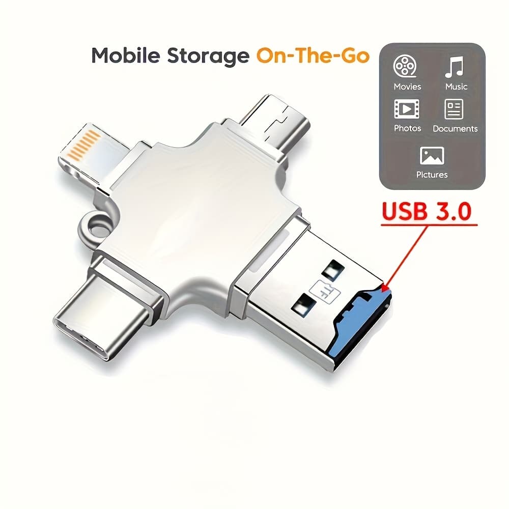 TEMU Usb 3.0 Tf Flash Drive Type Storage Otg Photo Stick Files Tf Card Reader For Iphone, Ipad, Phone / Four-in-one Multifunctional Otg Adapter