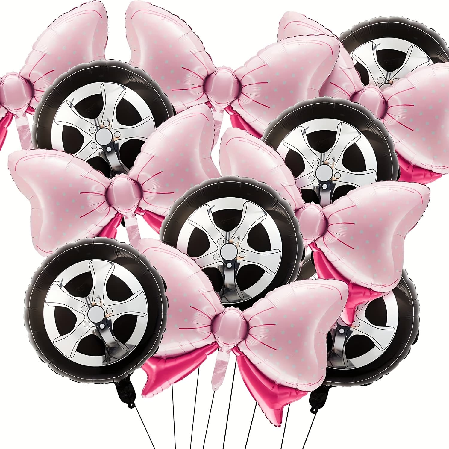 TEMU 12pcs Of Set Pink Bow Tire Aluminum Film Balloon Combination Set, Suitable For Birthday Photography Props, Party Decoration, Best For Christmas
