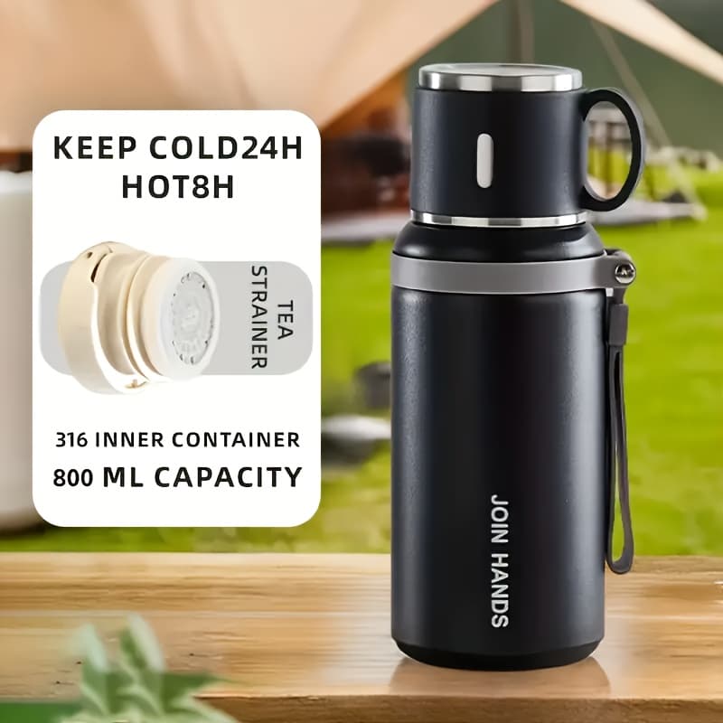 TEMU 800ml Large Capacity Portable Outdoor Camping Hiking Double-layer Steel Insulated Bottle, Water Hot For And Cold For 24 Hours, Used As A Coffee Cup, Thanksgiving Gift, Halloween Gift