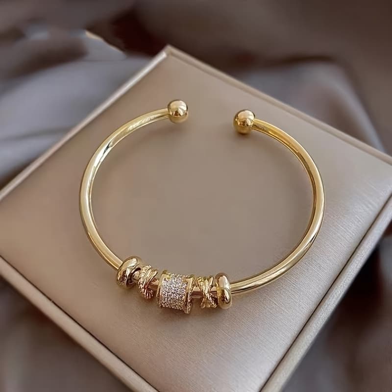 TEMU Open Bracelet, Light Luxury Niche High-end Beaded Micro-inlaid Zirconia Copper Bracelet, Daily Matching Gift For Girlfriend