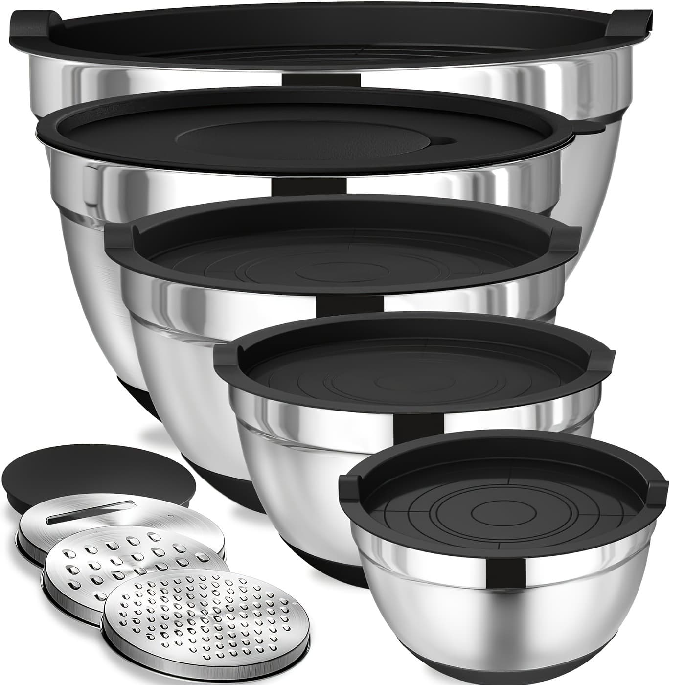 TEMU 8pcs Stainless Steel Mixing Bowl Set - Includes Airtight Lids And Non-slip Silicone Base, Perfect For Baking, Serving, Storing, And Kitchen Organization