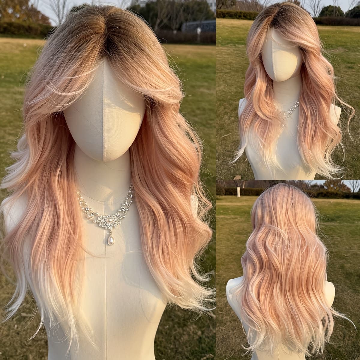 TEMU 24-inch Pink Gradient Ladies Wig- Natural Bangs-rose Mesh Breathable Lining Design, Daily Wear & Party Multi-scene Application.